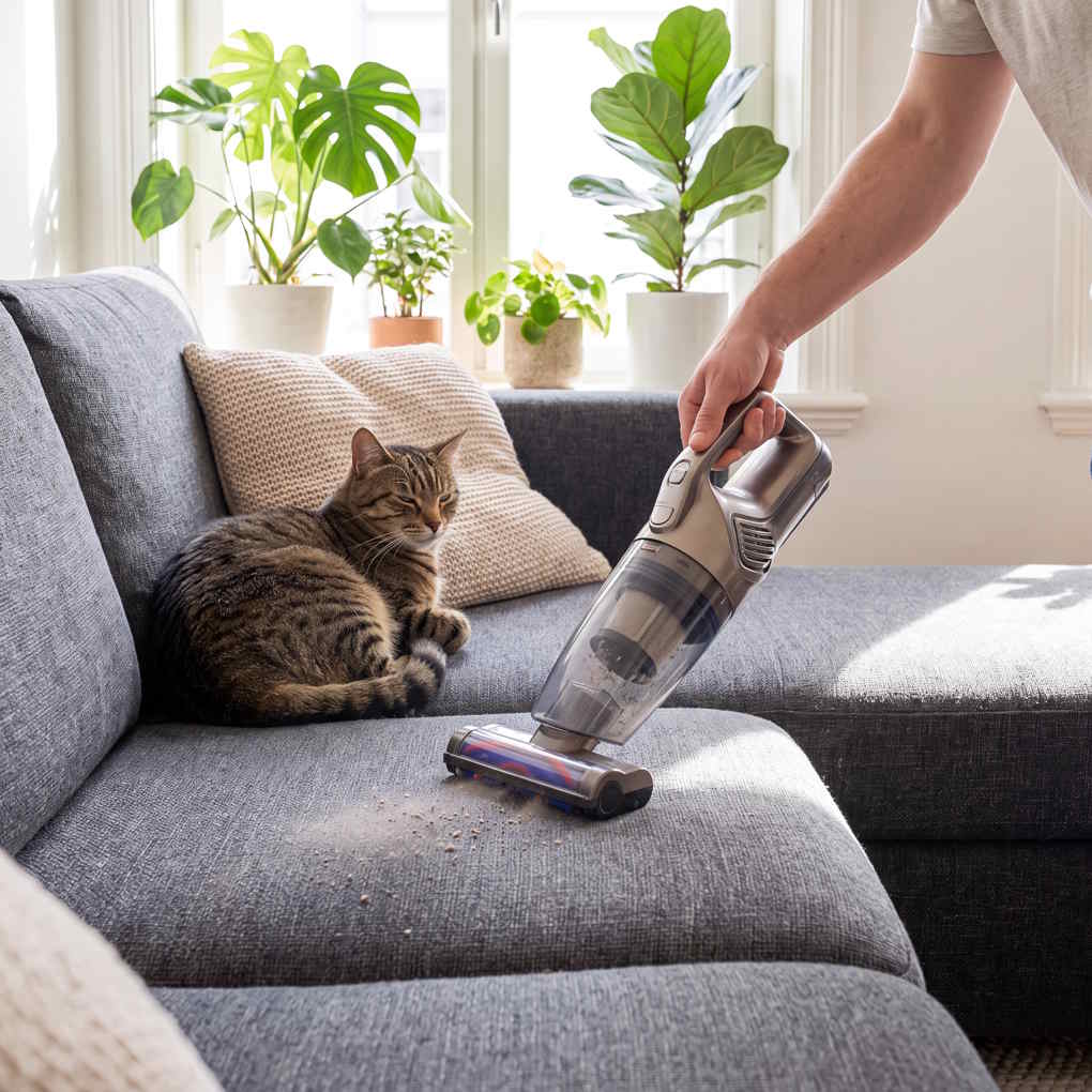 Best Vacuum for Pet Hair - Handheld Vacuum Cleaner Cleaning A Sofa | The List Of