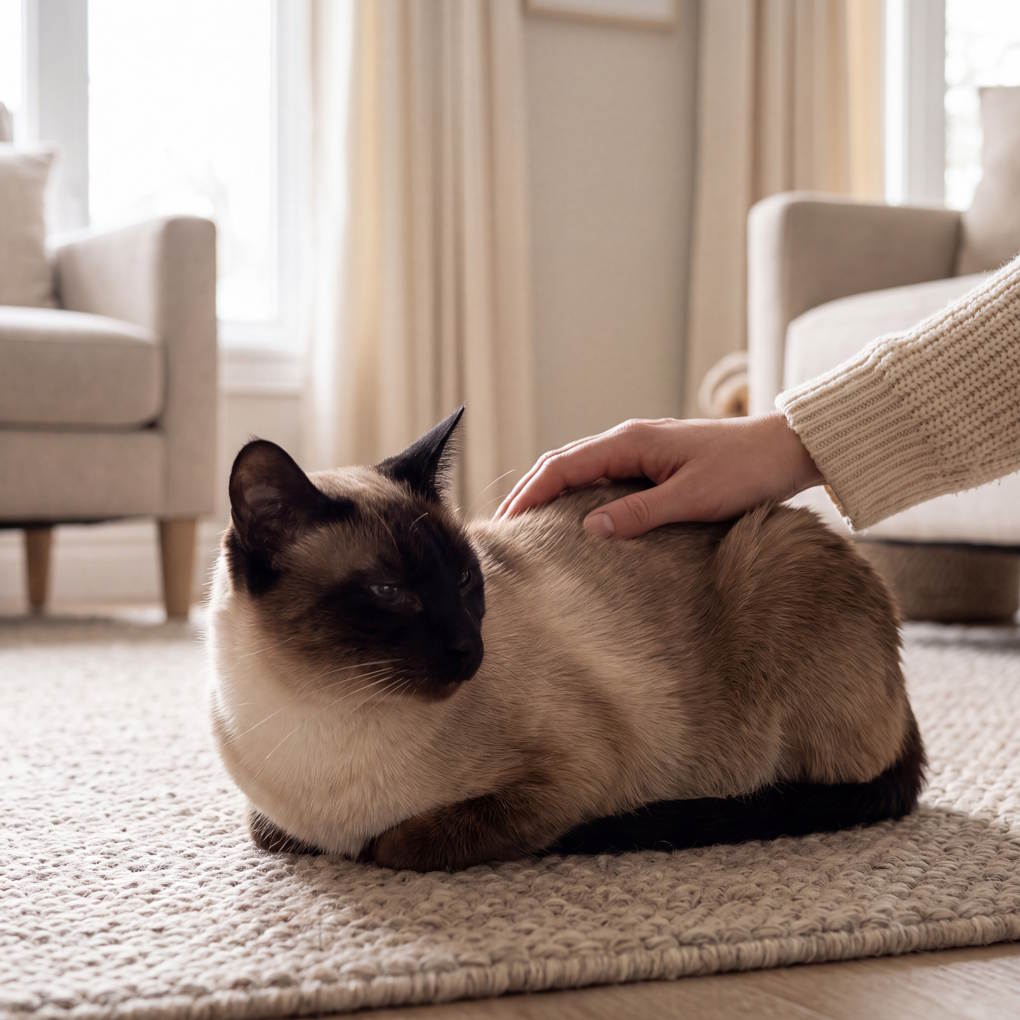 Best Cat Food - Siamese Cat Resting on a Textured Rug | The List Of