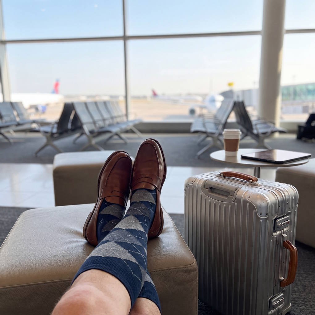 Best Compression Socks - Traveler Resting Their Legs While Wearing Comfortable Compression Socks at an Airport Terminal | The List Of