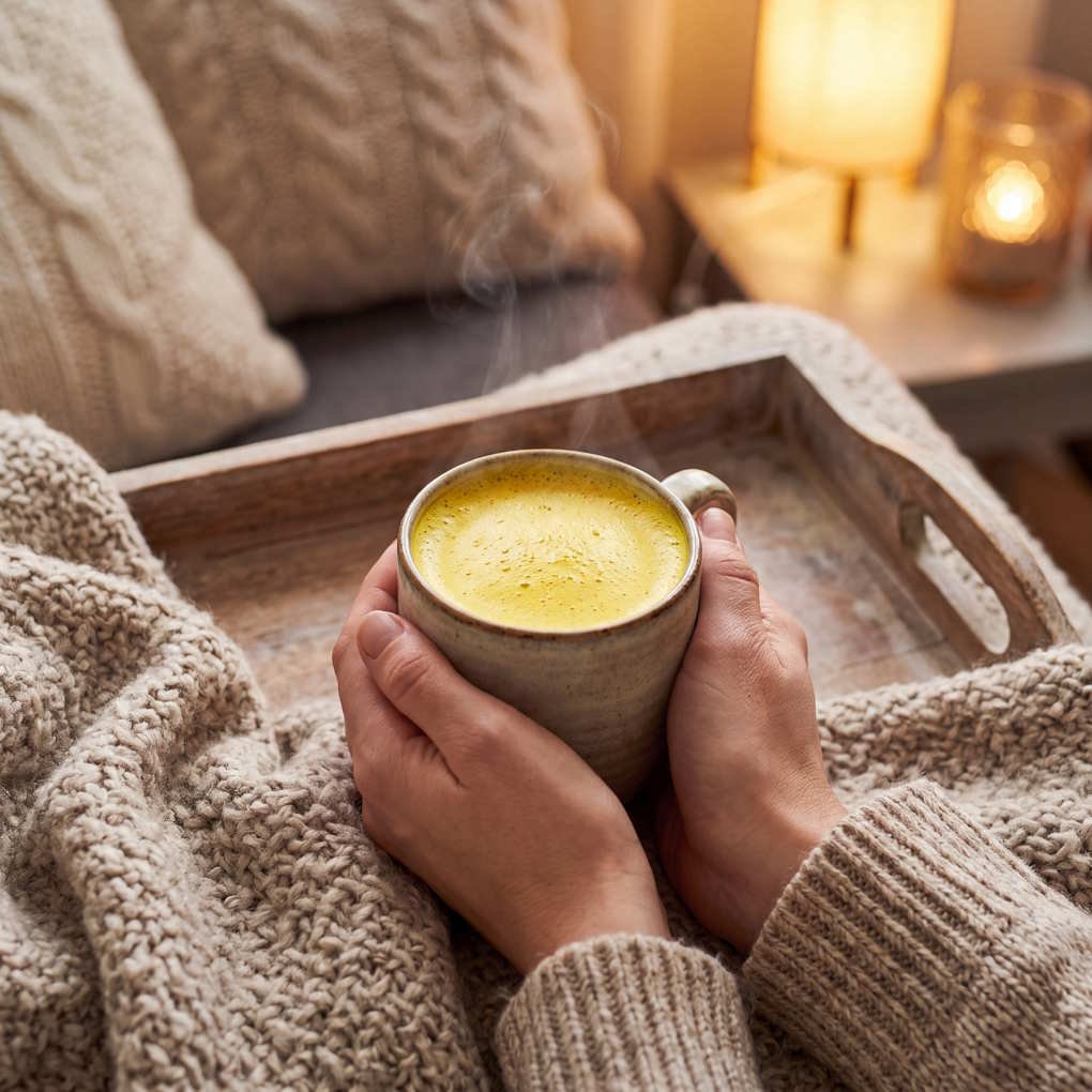 Turmeric Tea Benefits - Person Holding a Warm Mug of Turmeric Tea in a Cozy Living Room Setting | The List Of