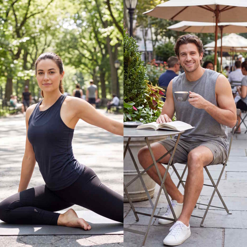Types of Tank Tops - A Woman Stretching in a Sporty Racerback Tank Top and a Man Relaxing in a Casual Muscle Tank | The List Of