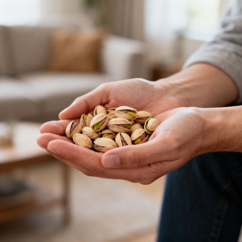 Benefits of Pistachio Nuts - Hands Holding a Small, Healthy Portion of In-Shell Pistachios | The List Of