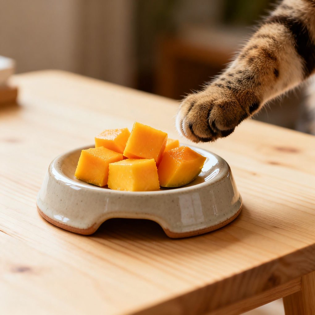 Can Cats Eat Mango - A Small Portion of Bite-Sized Fresh Mango Cubes Prepared Safely for a Pet Treat | The List Of