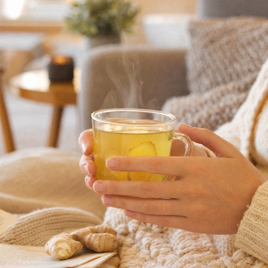 Benefits of Drinking Ginger Tea - Person Holding A Comforting, Warm Glass Cup Of Ginger Tea In A Cozy Room | The List Of