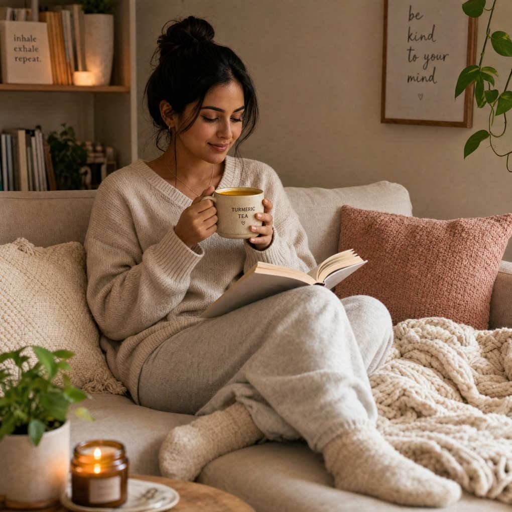 Benefits of Drinking Turmeric Tea - Person Relaxing On A Comfortable Sofa While Holding A Warm Mug Of Turmeric Tea | The List Of