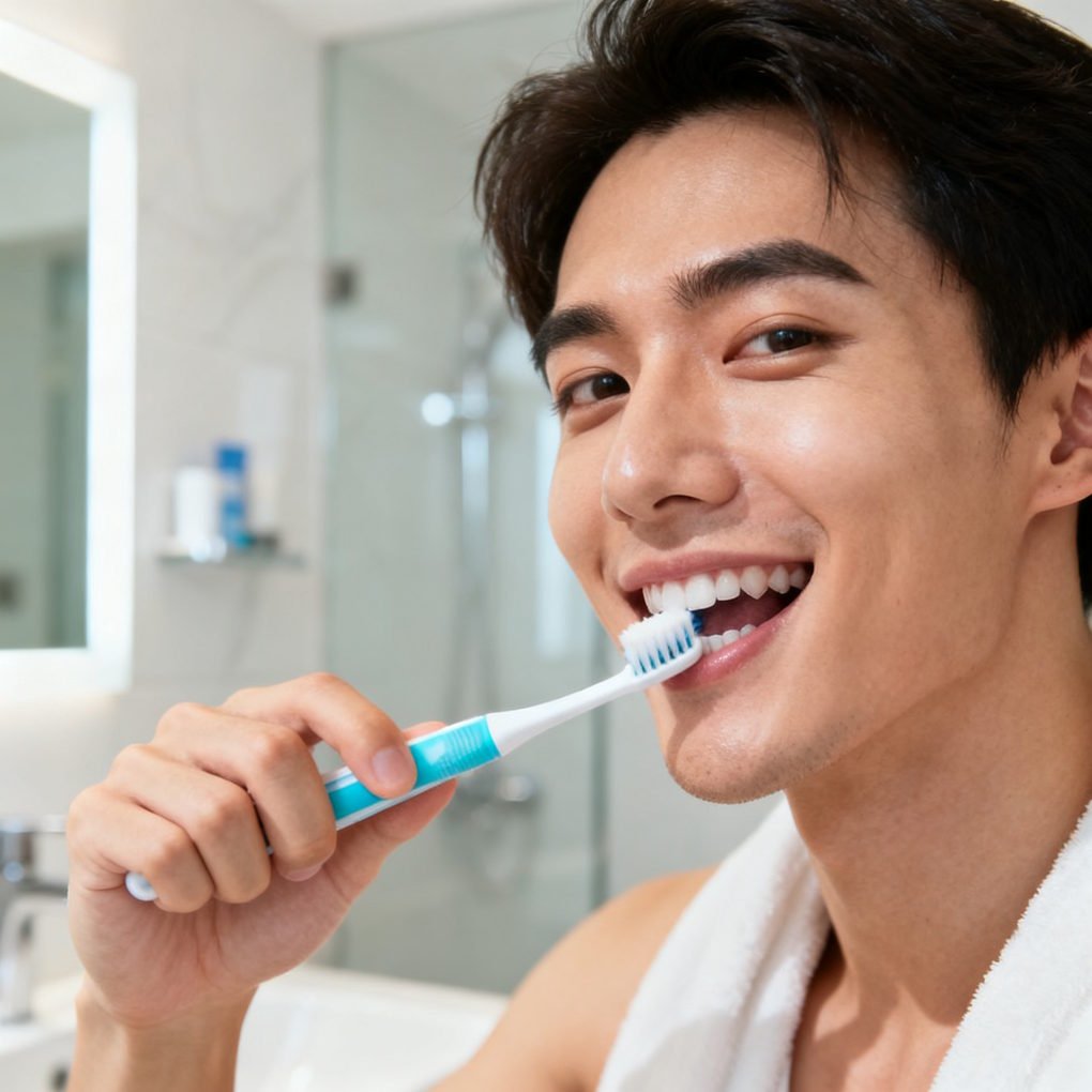 Can Red Light Therapy Cause Cancer - A Person Focusing On Daily Oral Health And Self-Care In A Bright, Modern Bathroom | The List Of
