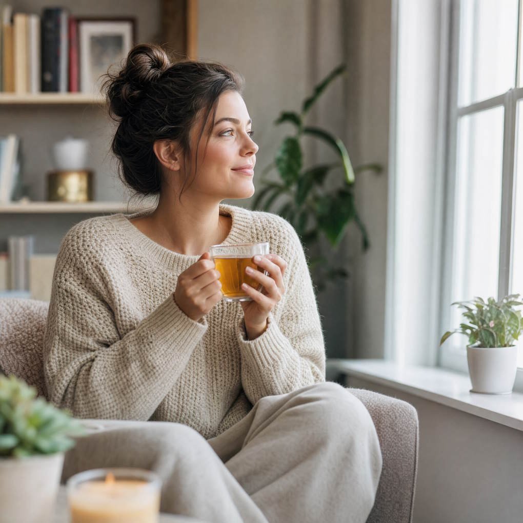 Health Benefits of Turmeric Tea - A Warm Mug Of Golden Turmeric Tea On A Wooden Table Surrounded By Fresh Turmeric Roots | The List Of
Health Benefits of Turmeric Tea - A Woman Relaxing By A Window While Enjoying A Warm Cup Of Turmeric Tea | The List Of