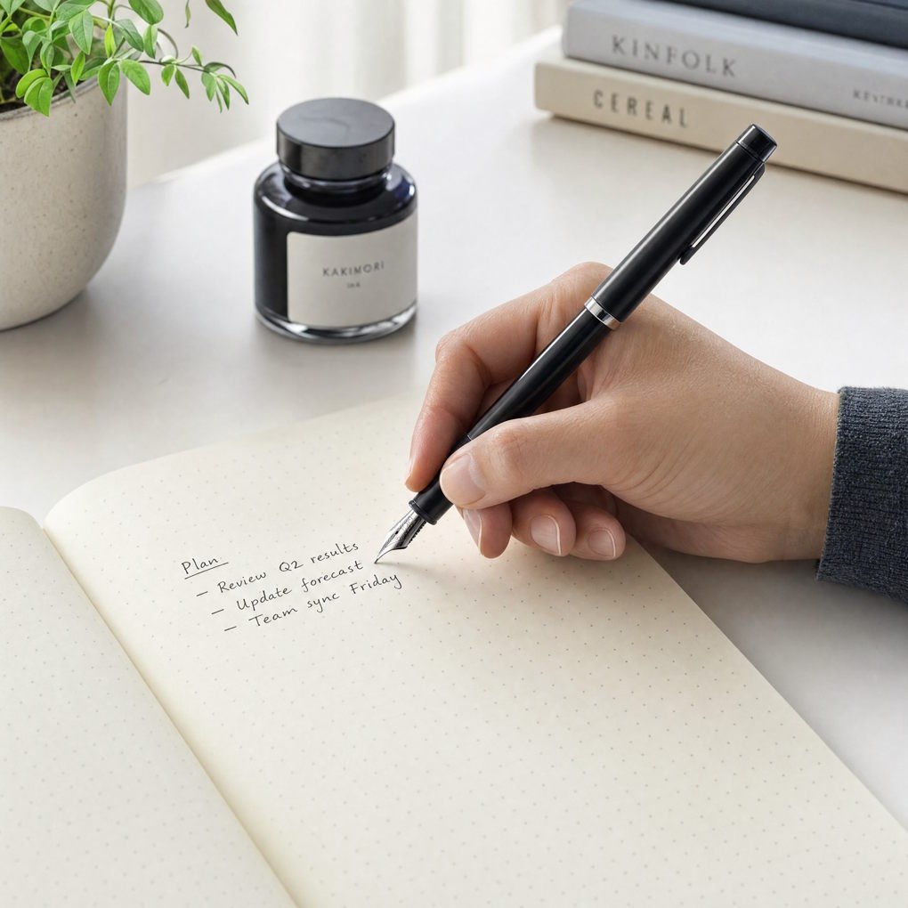 How to Write with a Fountain Pen - Close-Up Of A Person Holding A Fountain Pen Correctly In A Relaxed Tripod Grip On Dot-Grid Paper | The List Of
