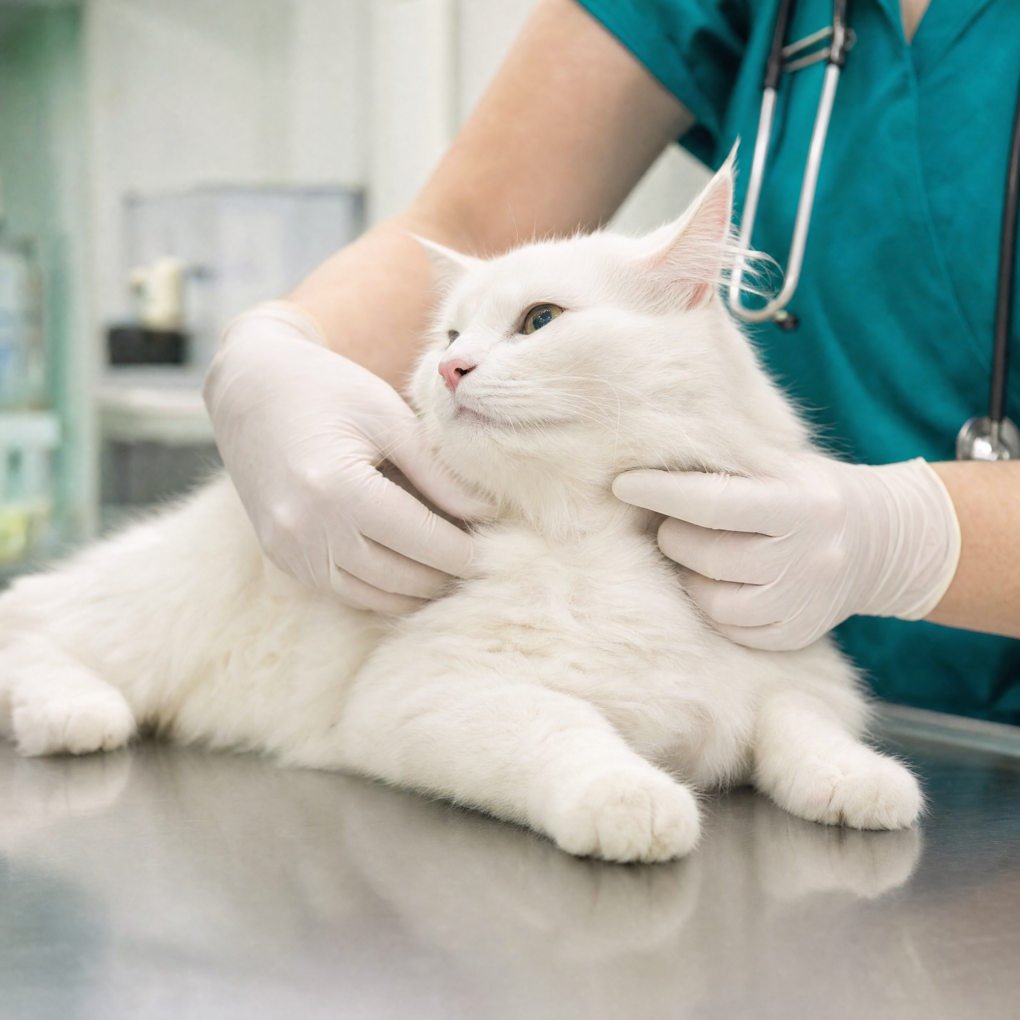 Is Dog Food Safe For Cats - Veterinarian Gently Examining A Fluffy White Cat On A Stainless Steel Table During A Routine Health Checkup | The List Of
